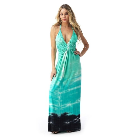 Sky Dresses & Skirts - Sky NASTASYA Maxi Dress Tye Dye Mint Green Blue Sleeveless Braided V Nec…
